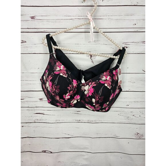 Cacique‎ Black Floral Lightly Lined No Wire Size 40DD Bra - Picture 7 of 12